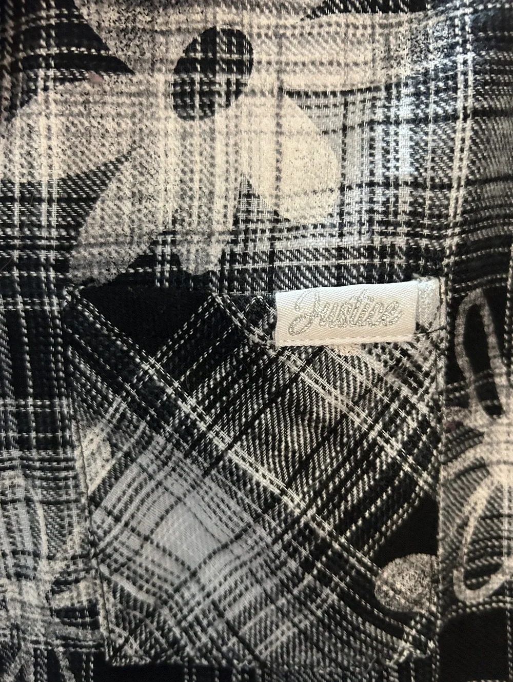 Justice Girls Black and White Floral Plaid Button-Up Shirt Size S (7/8)